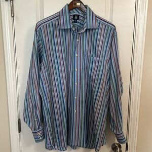 Tommy Hilfiger “H” Multi Color Stripe Relaxed fit casual shirt Sz L 17 1/2 neck